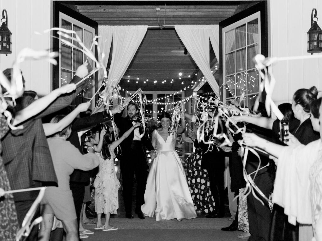 Castle Hill Cider Wedding Spring wedding ribbon exit