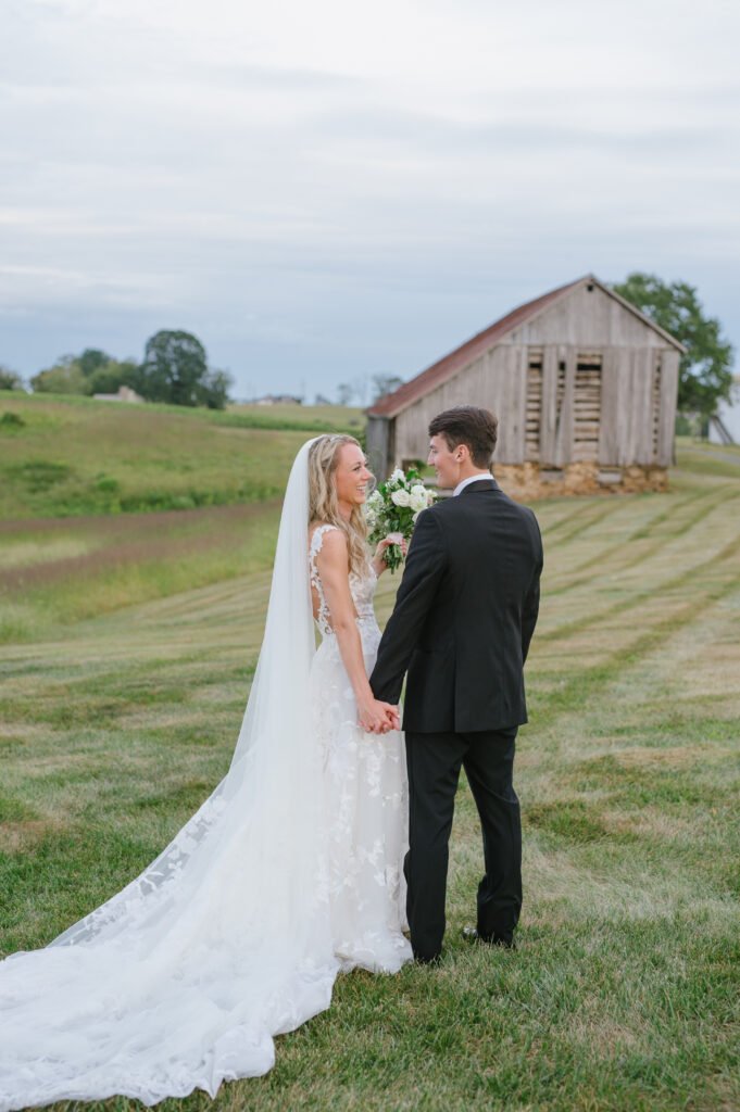 Early mountain vineyards weddings bride and groom