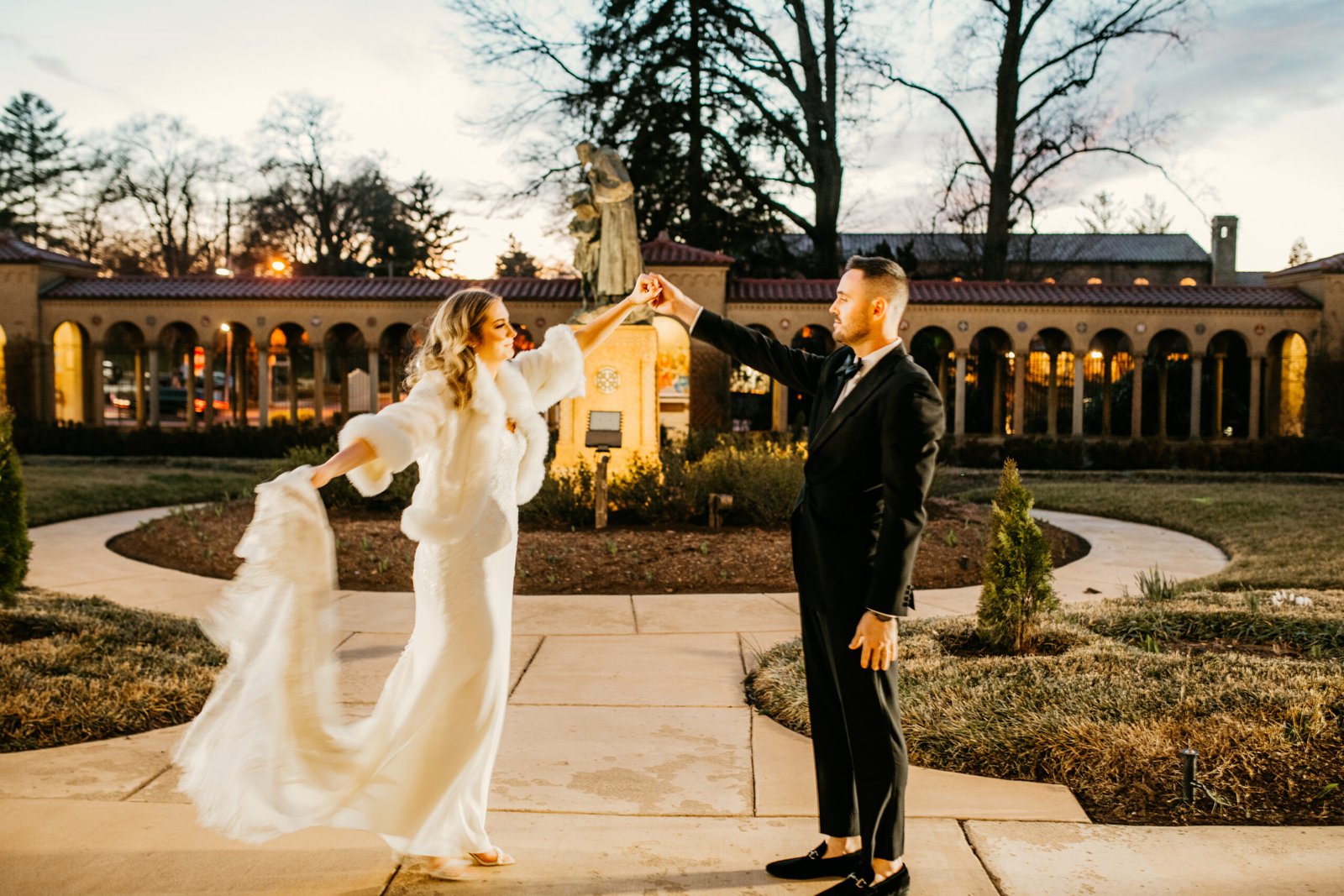 St Francis Hall wedding bride and groom in garden
